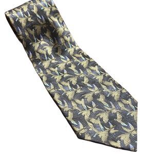 Silk Necktie Black Gold Flying Ducks Pattern‎ Elegant Formal Men's Fashion